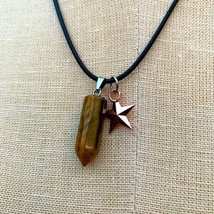Handmade Tigers Eye Stone Dagger Crystal Amulet with Star Charm